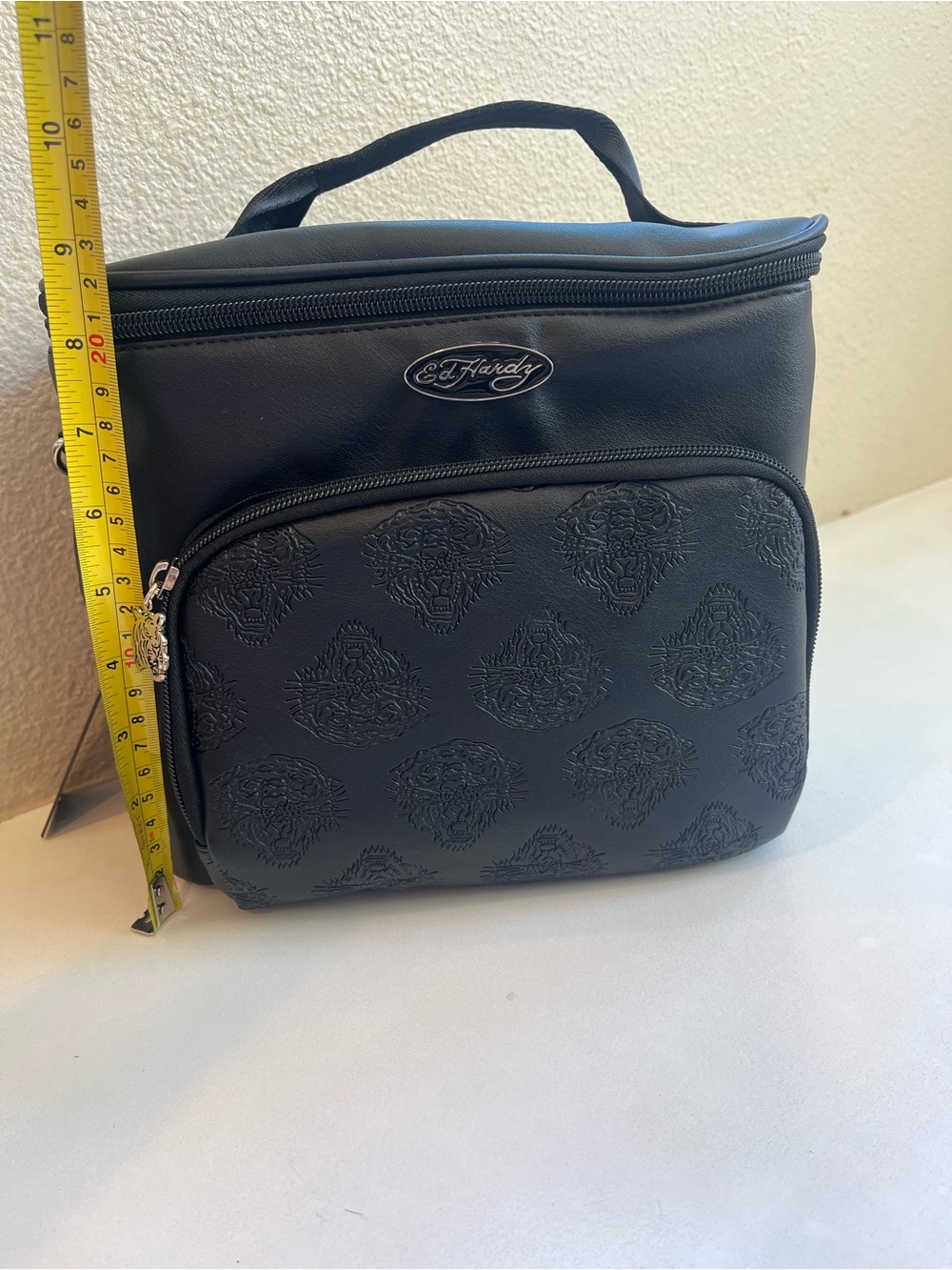 Ed Hardy Black Embossed Lunch Tote Bag with Thermal Lining